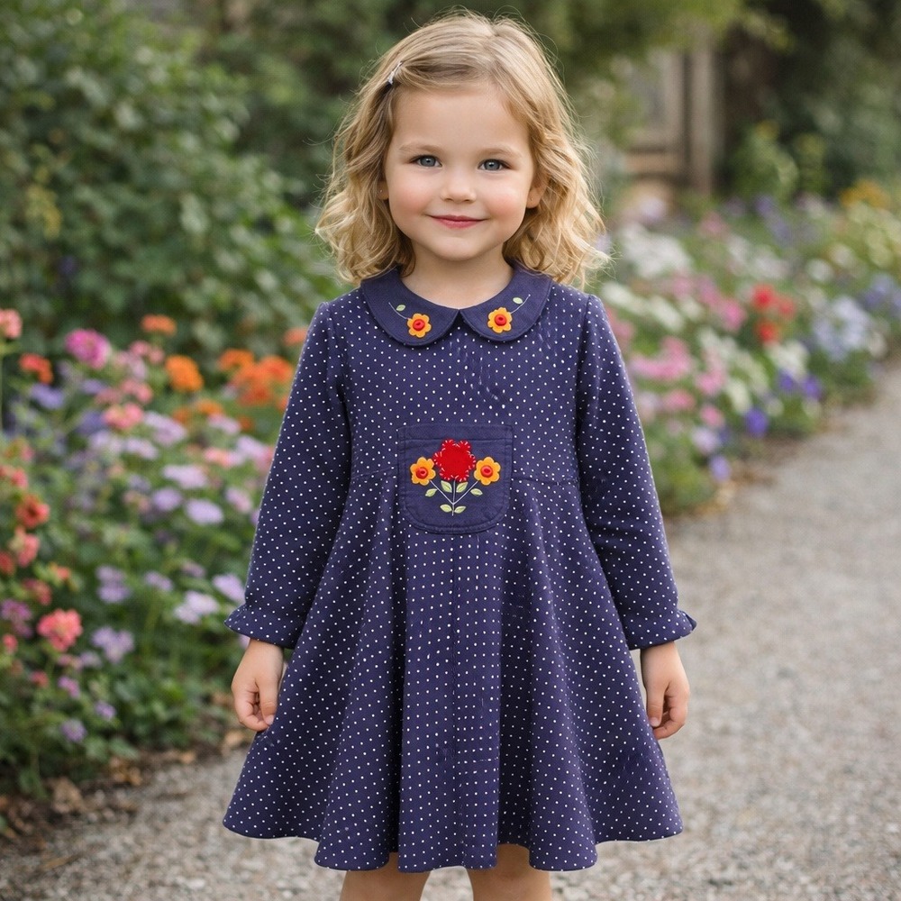 Vintage Buster Brown Polka Dot Dress Girls 5/6 Purple Blue Cottagecore  Whimsy